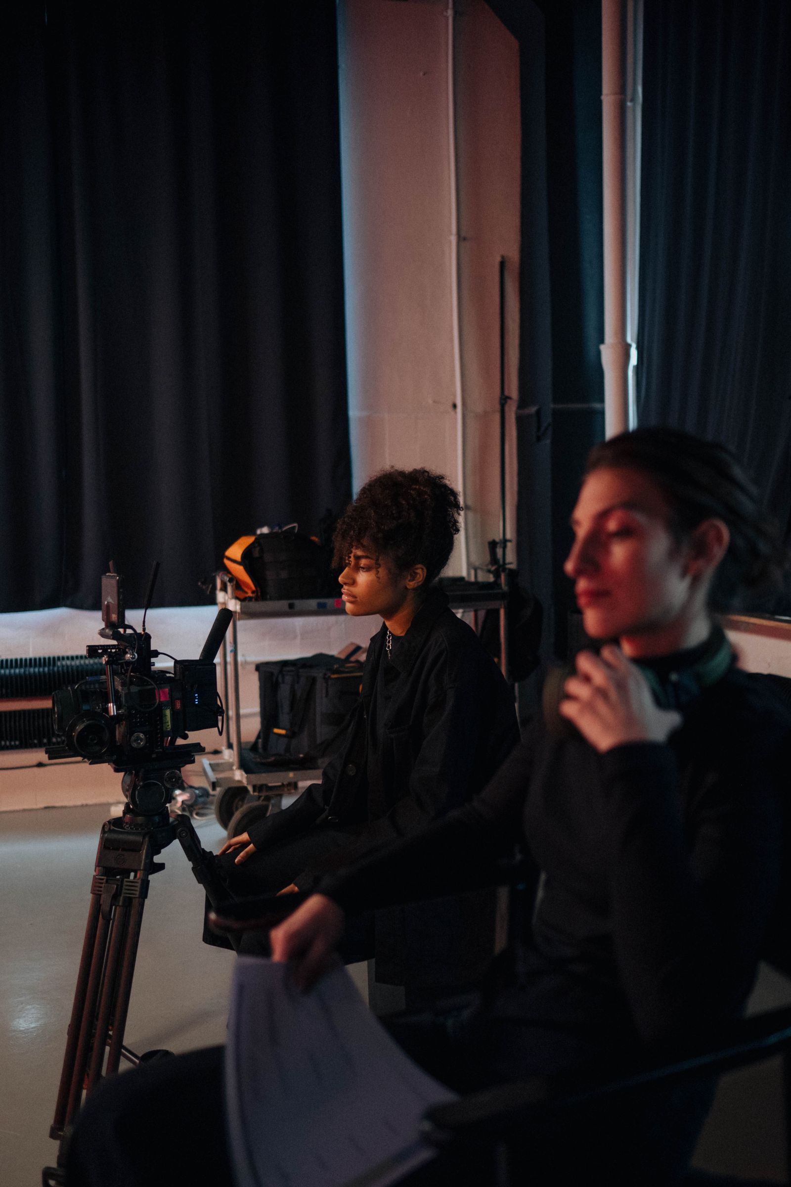 A production crew working together in a studio